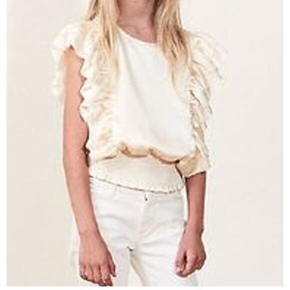 Designers Remix Girls Ruffled Smocked Blouse Cream Kids 12 Victorian Coquette - Picture 1 of 5